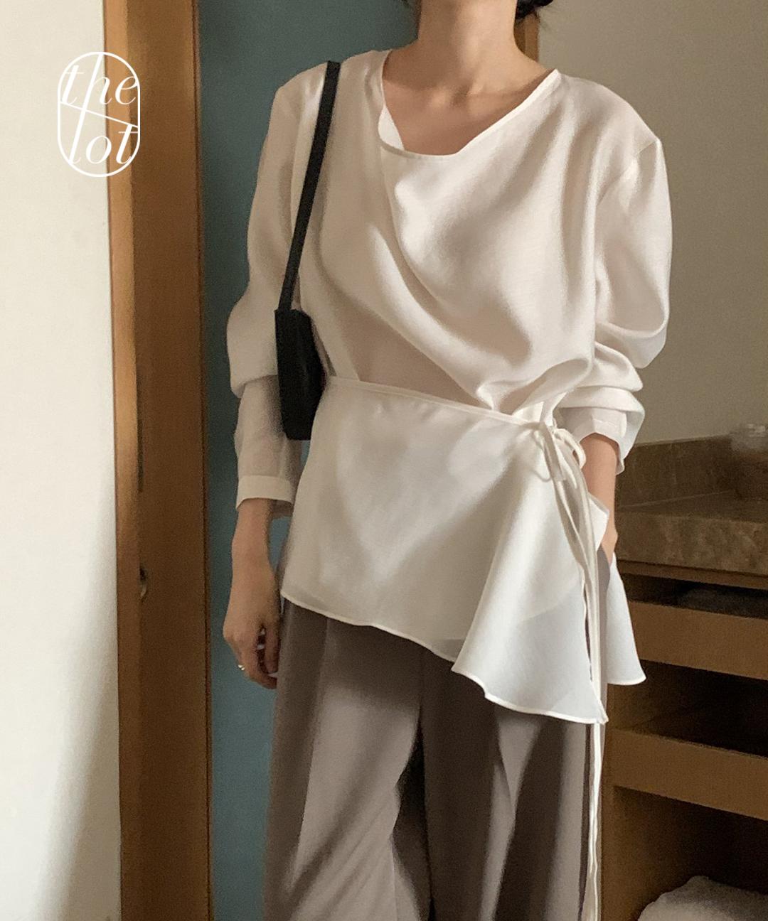 더롯 (당일) [renouveau] 르누보 바스켓 랩 레이어드 블라우스 (3color) 루즈핏/시스루/긴팔/투웨이/하객룩/출근룩/가을신상