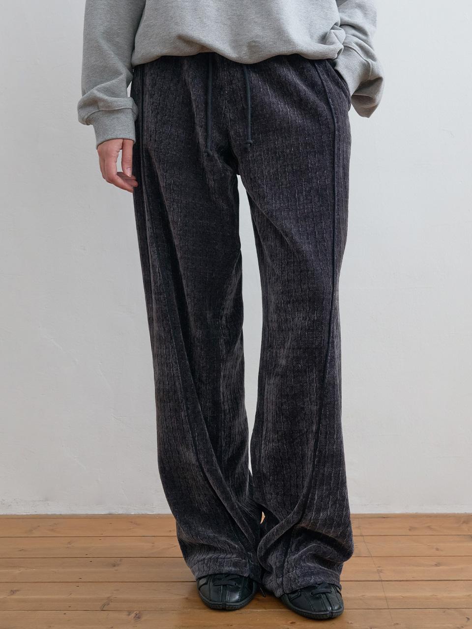 Line Velour Pants Charcoal