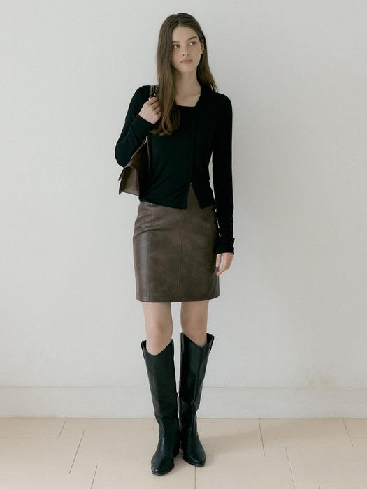 RIE CLASSIC LEATHER SKIRT BROWN