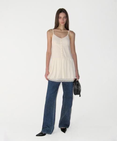 Lace Pleats Midi One-piece, IVORY