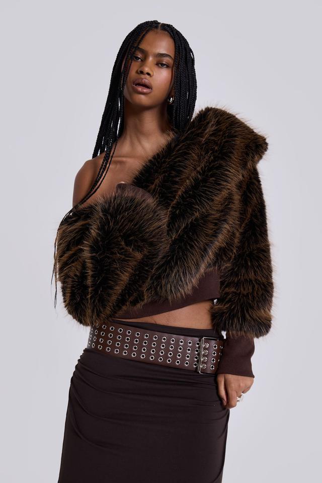 316 Off The Shoulder Fur Jumper - M/L / Brown