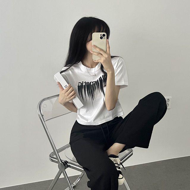 힙 스트릿 오토매틱 크롭 반팔 무채색 코디