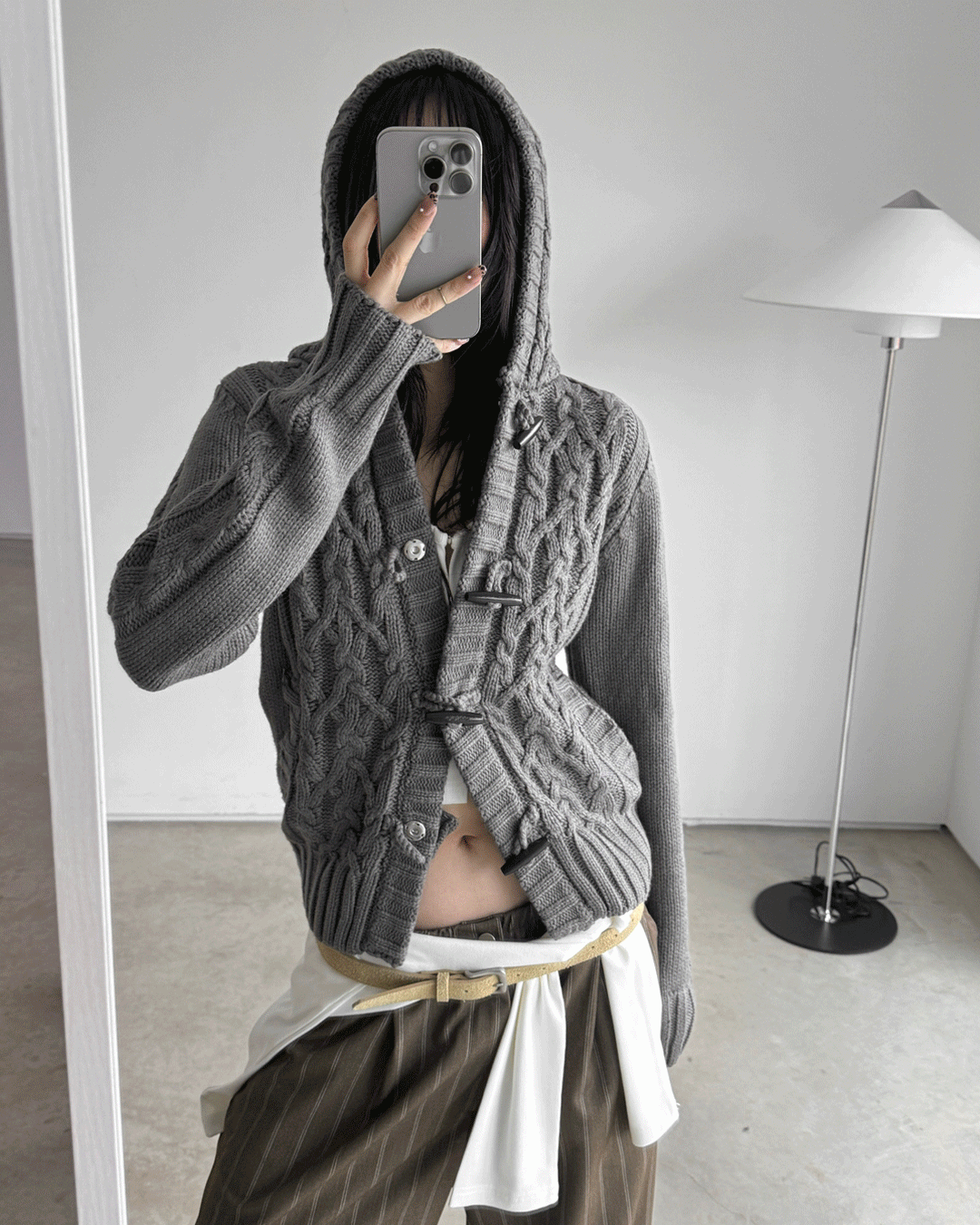 여운 꽈배기 더플 가디건