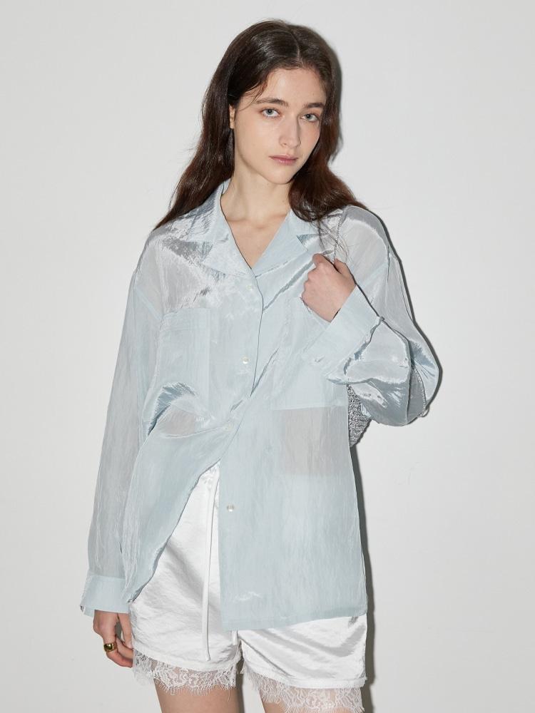 (5차) GLOW OPEN COLLAR SHIRT - BLUE
