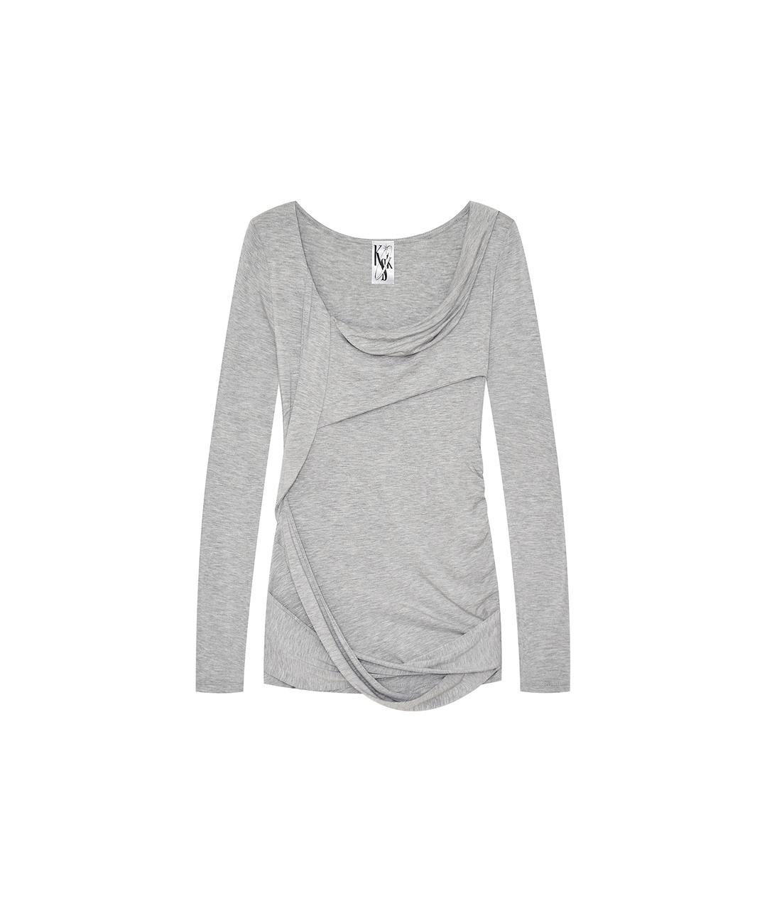 Drape Asymmetric Long Sleeve Gray