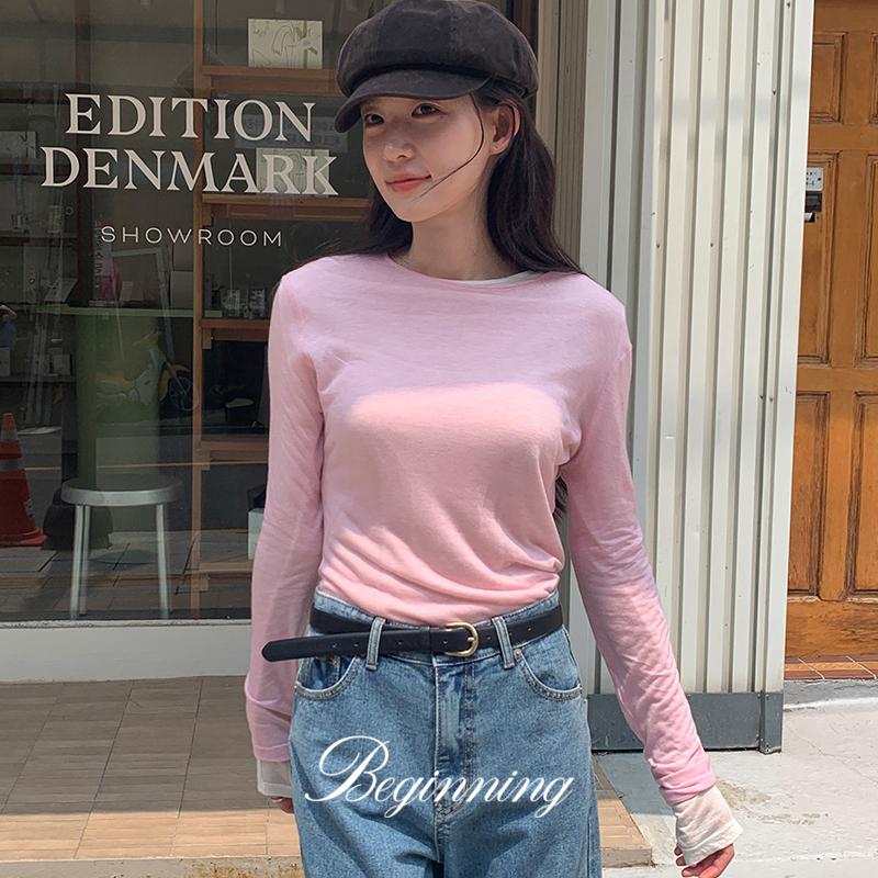 프롬비기닝 [2만장돌파][MADE]푸딩 슬림 시스루 티셔츠 (12color) (텐셀긴팔 텐셀레이어드티 긴팔티 롱슬리브 긴소매티셔츠 기본티긴팔 시스루긴팔 가을롱슬리브 가을티)