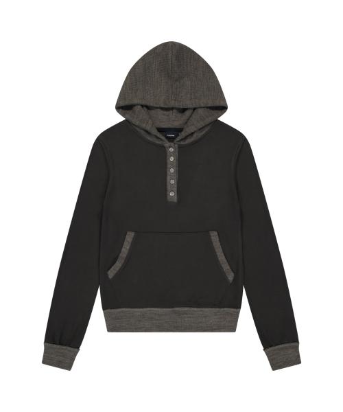 Contrast Logo Button Hoodie (Brown)