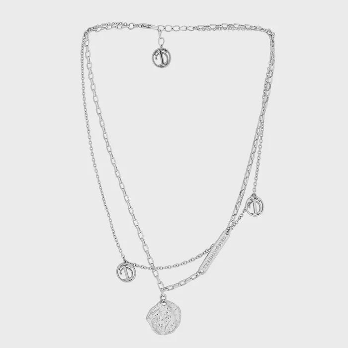 Double Layered Logo Necklace [ Silver ]
