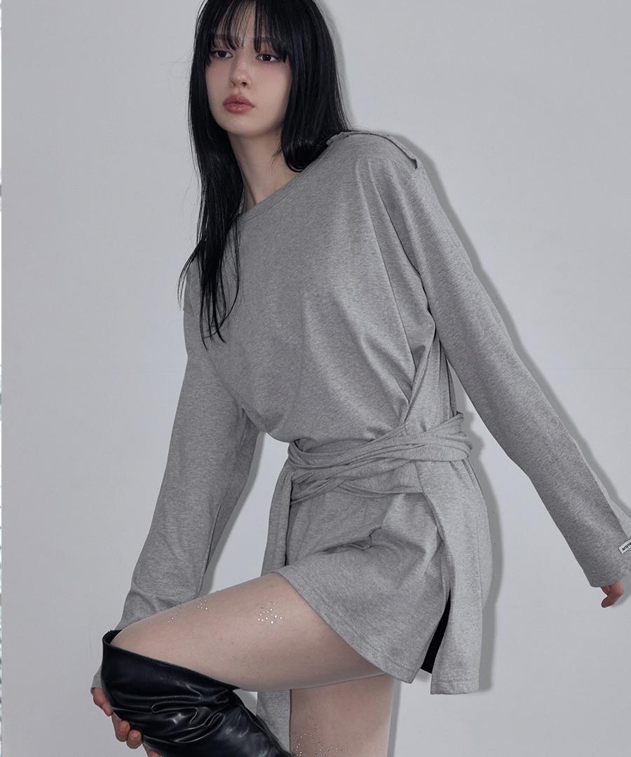 렌세 Wrap-Tie Long Sleeve Tee Melange Gray