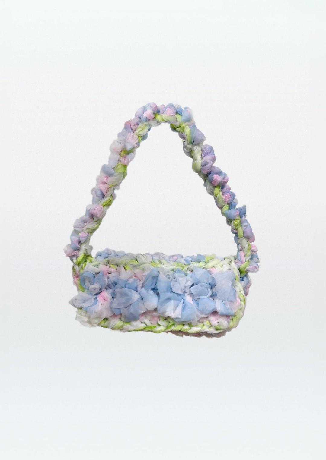 CROCHET FLAP SHOULDER BAG WITH TULLE - PURPLE