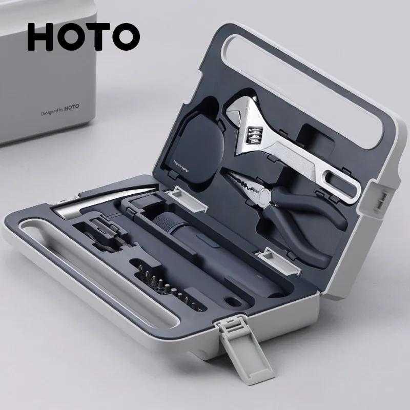 HOTO 3.6V 스크루 드라이버 코드가없는 공구 세트 수선 공구 장비 가정을위한 기계적인 공구 상자 DIY 스크루 드라이버 망치 테이프 측정