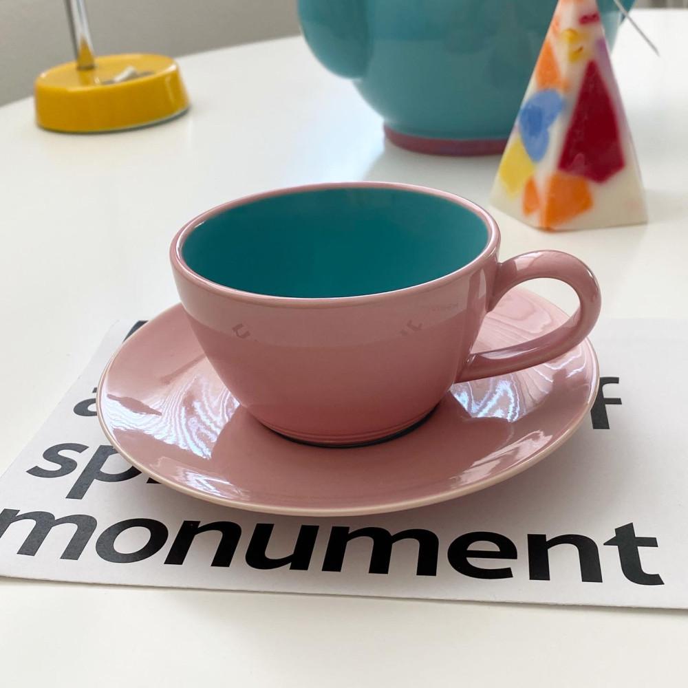 [중고] 컬러웨이 핑크 빈티지무드찻잔 컵앤소서