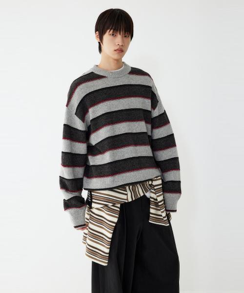 [MEN] 스티치포인트 스트라이프 니트_그레이 9155452113