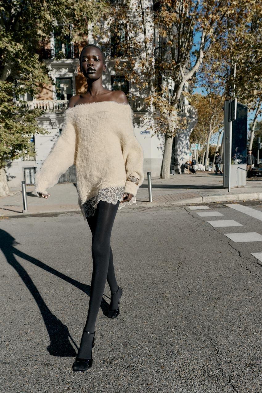 [국내] 자라 ZARA 레이스 콤비 니트 스웨터 - 크림 2756/156/712 3370365