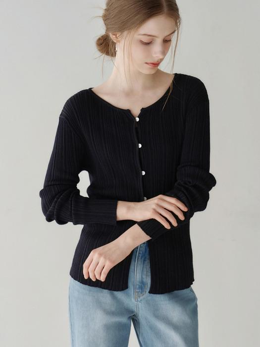 Slim Boat-neck Ribbed Cardigan Black AT6CDA009BK