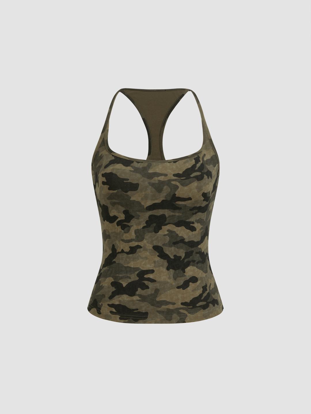 Cotton-blend Camo Cami Top
