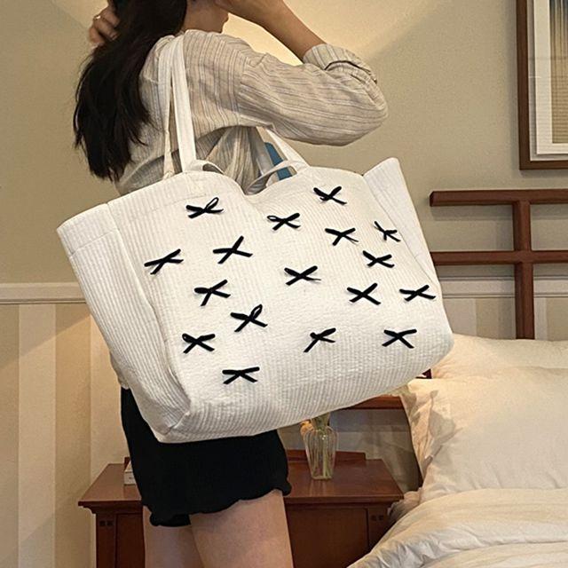 [S,M,L/4컬러] 리본 쇼퍼백 스퀘어 면 오가닉 핸드백 숄더백 크로스백 끈 스트랩 스트링 캐주얼 귀여운 기저귀 아기 아가 해외 여행 파우치 봄 여름 가을 기본 겨울 손 빅사이즈 미원-가방