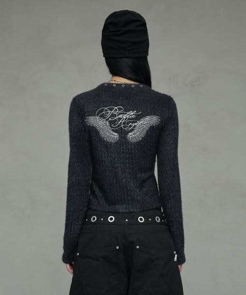 EYELET FLUFFY CARDIGANS_BLACK