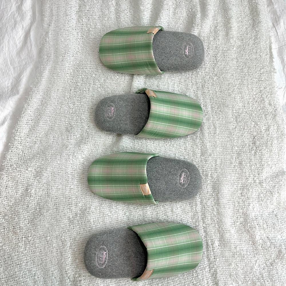 Cutie Check Room Shoes (Green Check + Gray) L size (255-280)