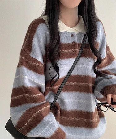 Fossil Cara Button Striped Knitwear