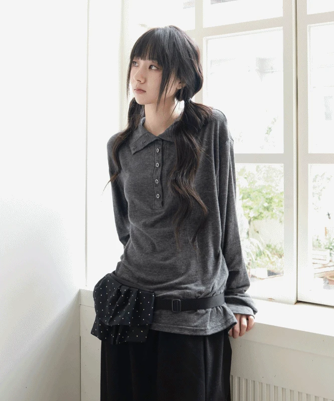 앙고라 버튼 하이넥 폴라 티셔츠 4color