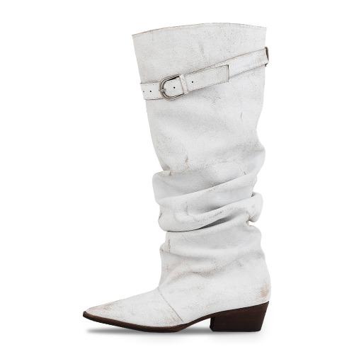 [Exclusive] Kimera Knee-High Slouchy Long Boots_Crack White