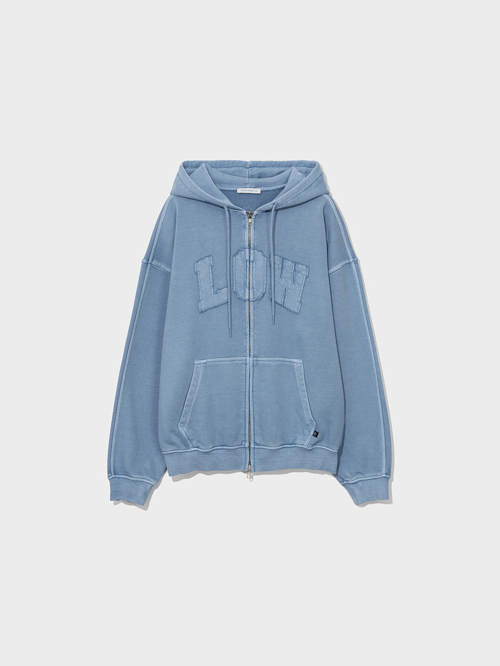 Low Washed Zip-Up Hoodie_Baby Blue