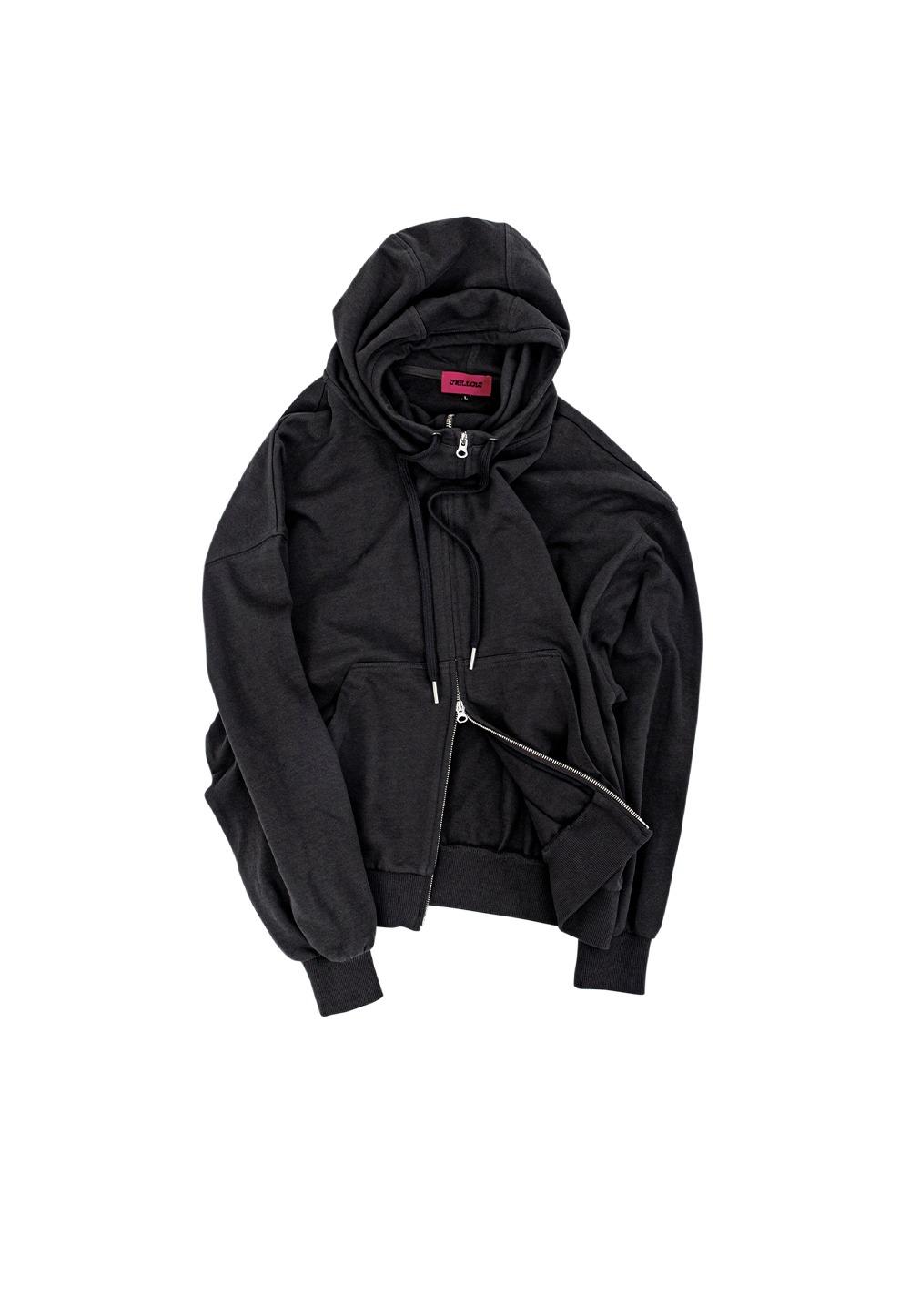 High neck overfit hood zip-up - CHARCOAL