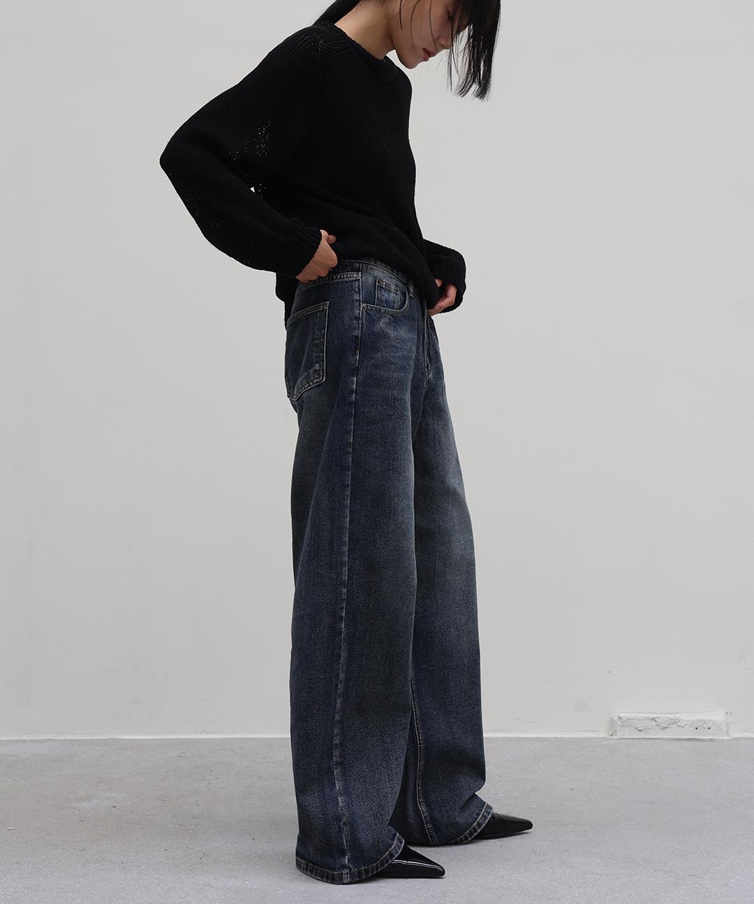 밀리언코르 [오늘출발] 위크 다크블루 와이드 데님팬츠