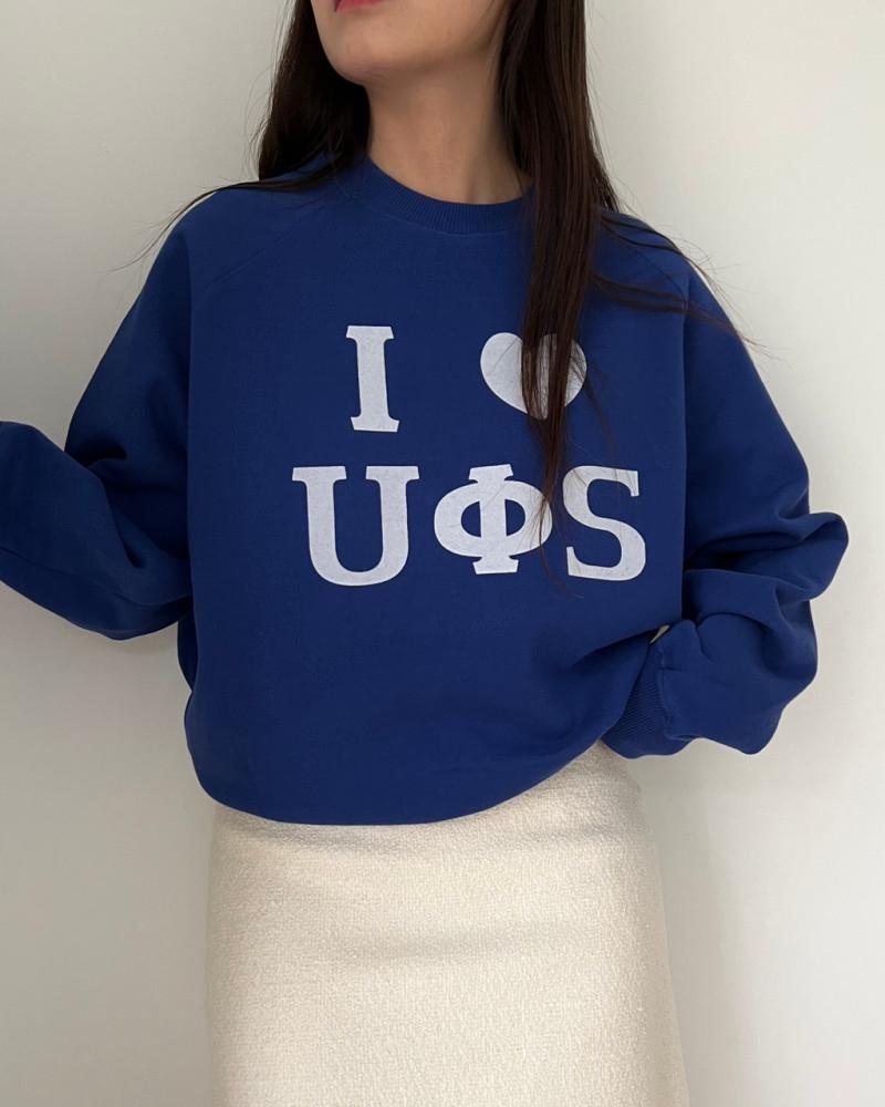 (블루 당일) UNDERSON 언더슨 매트 아이 러브 프린팅 루즈핏 나그랑 맨투맨 (2color)