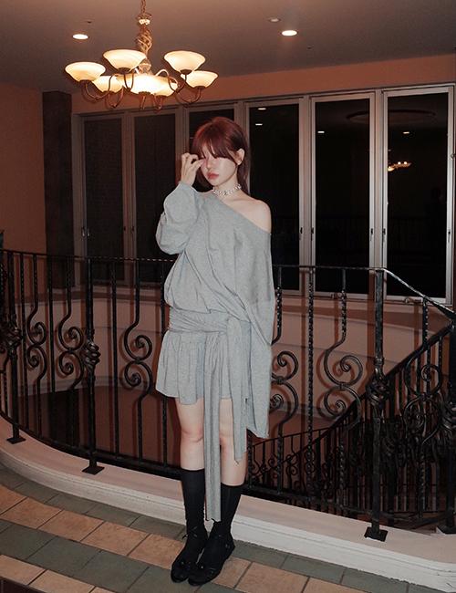 3차 예약배송  bow frill skirt in gray