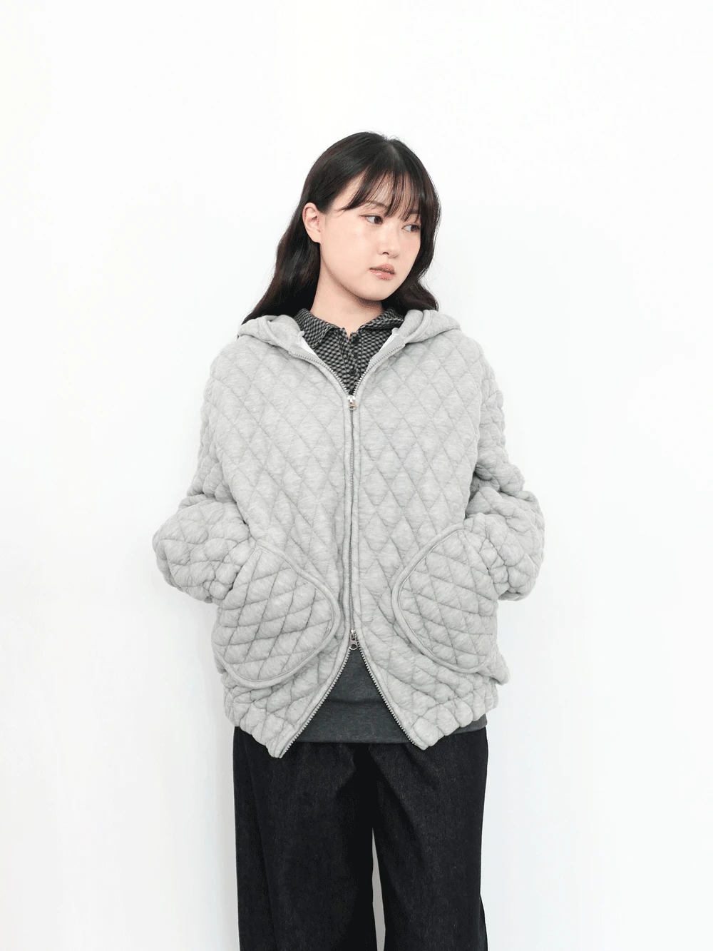 바인 퀼팅 후드 점퍼 (2c)