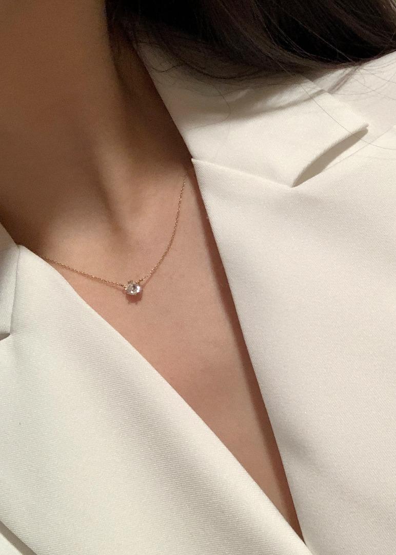 [14K GOLD] 보증서O 럭셔리 클래식 다이아 큐빅 솔리테어 목걸이
