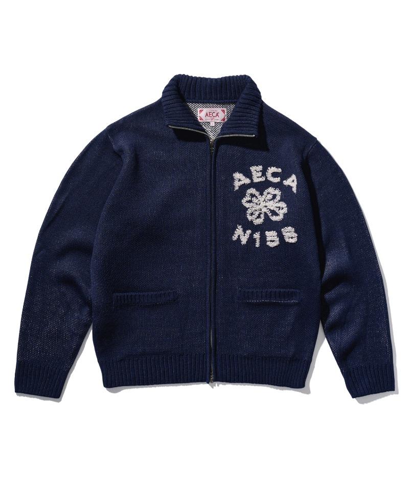 AECA FLOWER BOUCLE ZIP UP KNIT-NAVY
