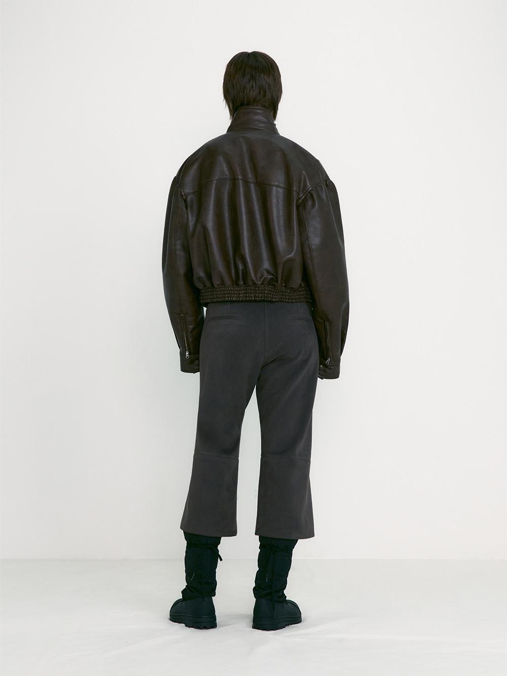 LEATHER SHORT JACKET_BROWN