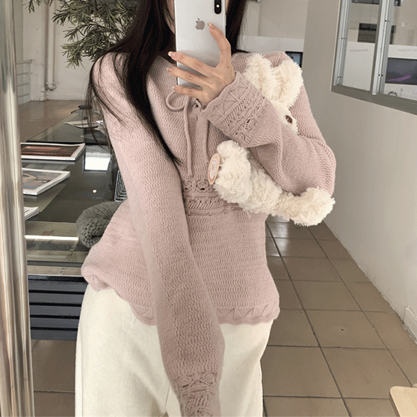 루리브 리본 펀칭 니트