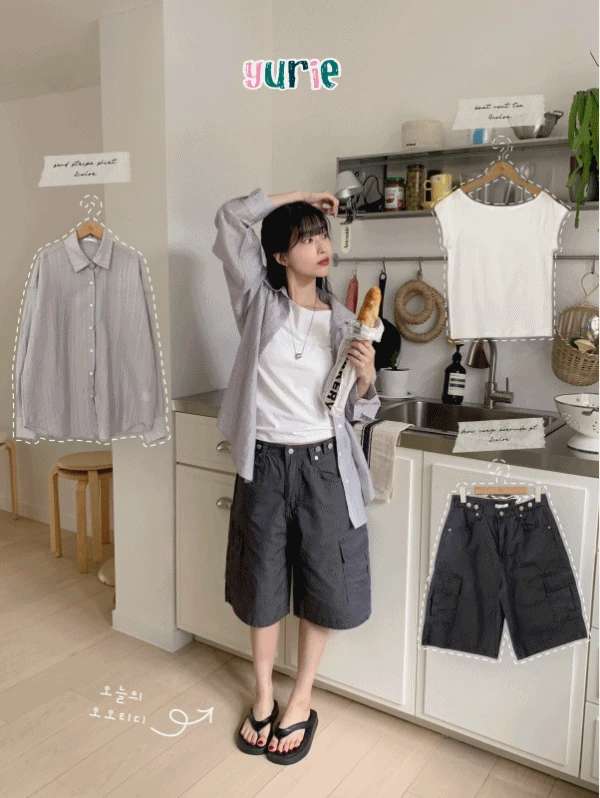 [고퀄👍🏻] 샌드 스트라이프 shirt - 2color (여름셔츠/살안타템/긴팔셔츠/엠보싱/시크/클래식)