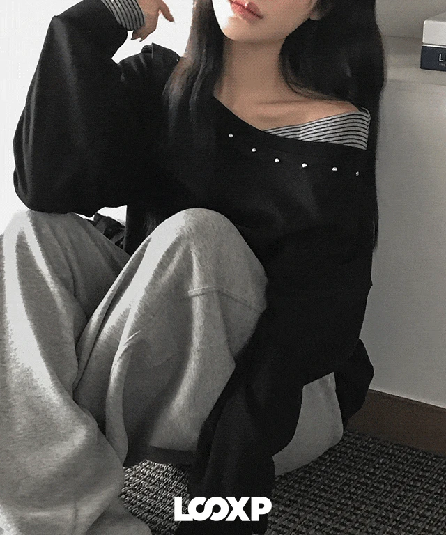 [Looxp/MADE] 원오프 단가라 레이어드 언발 맨투맨