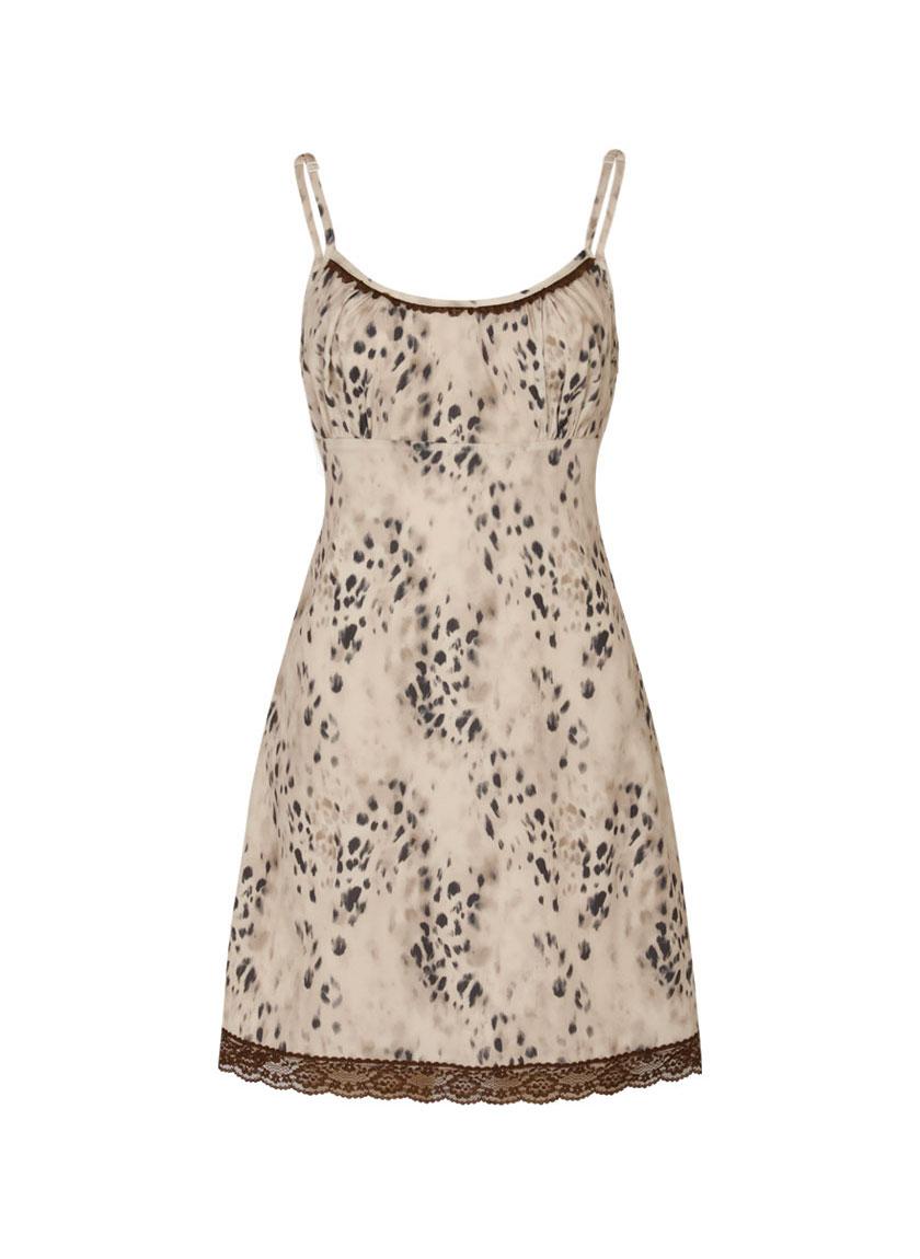 Leopard Lace Mini Dress (Brown)