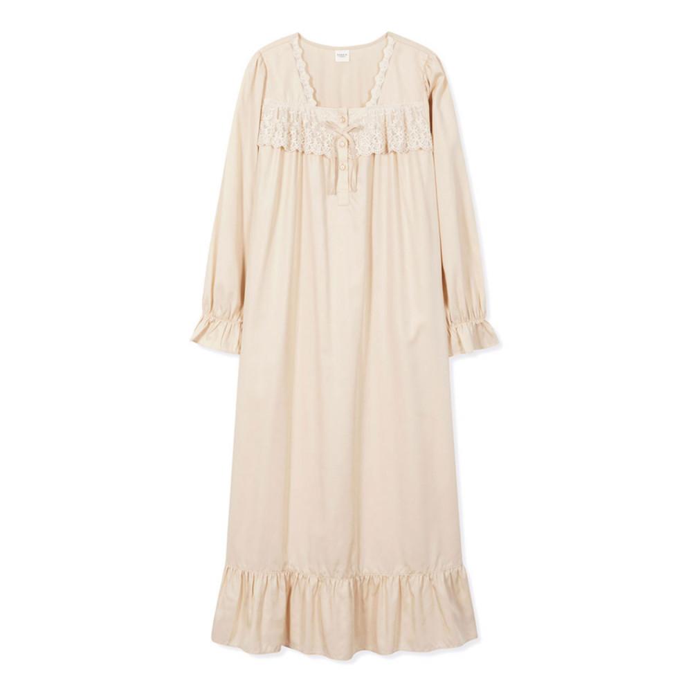 원피스잠옷 이브니에 브리즈 베이지 솔리드 긴팔 여성 홈드레스 모달 간절기 홈웨어