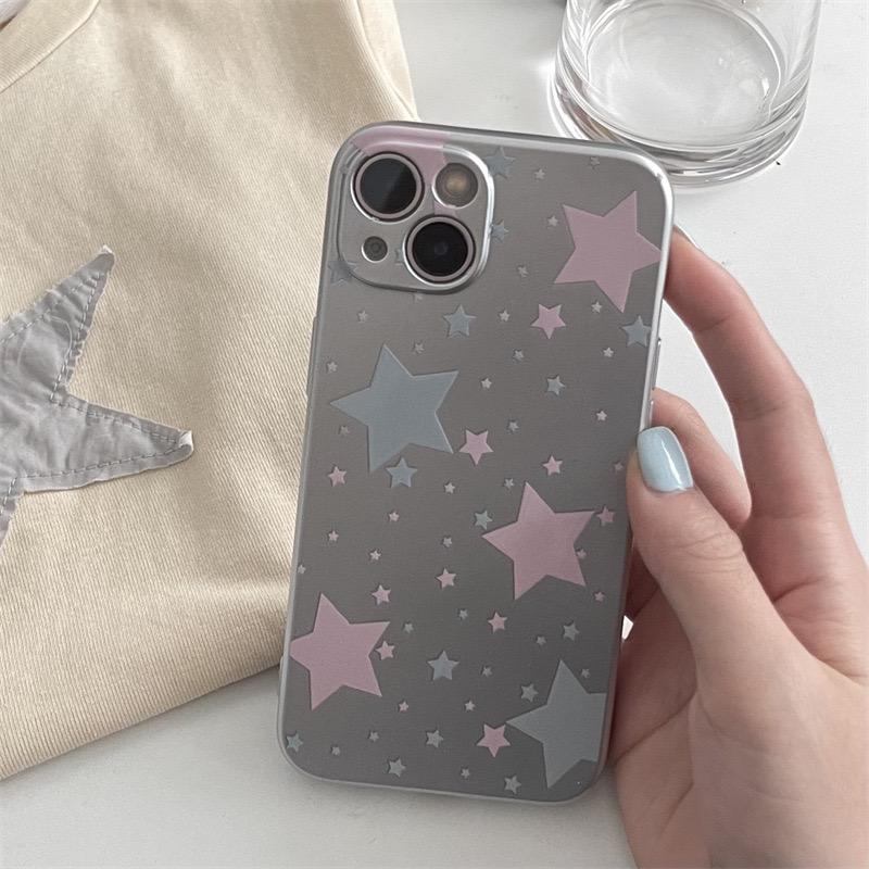 당일발송🚀 실버 핑크 블루 별 젤리케이스 메탈 스타 풀커버 아이폰케이스 y2k