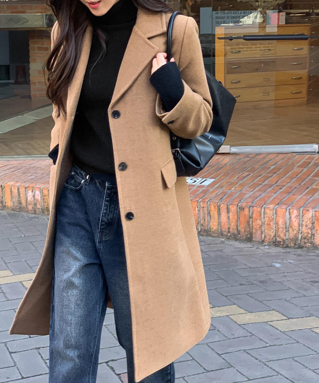 케이클럽 [30%쿠폰][MADE/2천장돌파]프레이 스텐카라 탄탄 싱글 롱 코트 (S-XL/하객룩/오피스룩/출근룩/빅사이즈/겨울아우터/싱글코트)