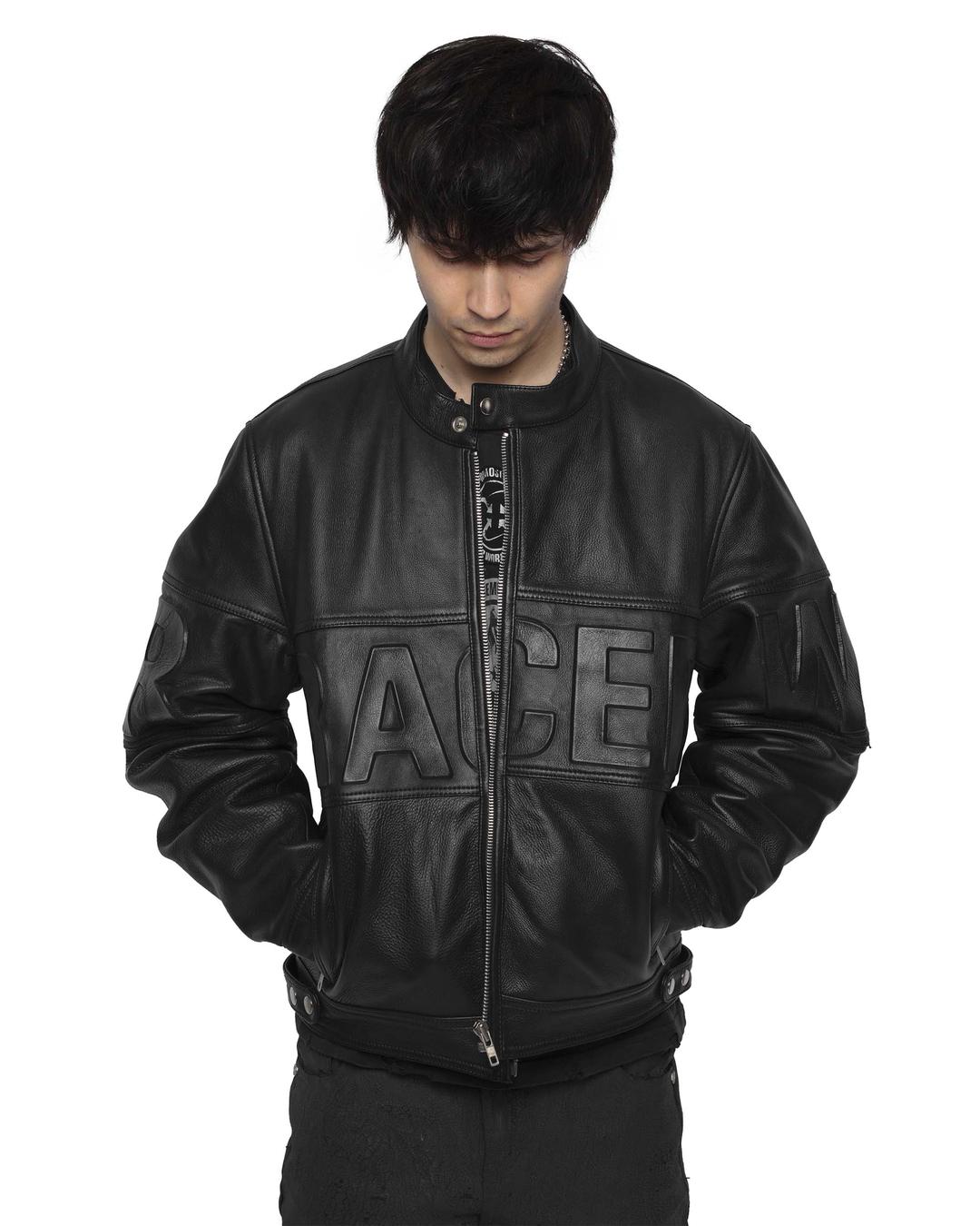 Black Embossed Leather Jacket - S