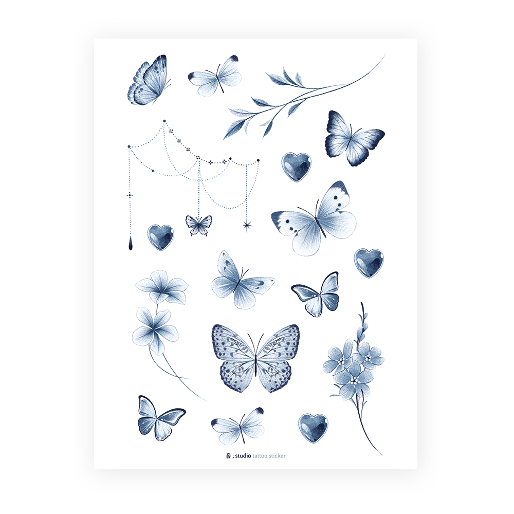 [KC인증]워터밤 물놀이 페스티벌 바캉스 나비 감성 타투스티커_no.25 미드나잇 블루 Large 【new】