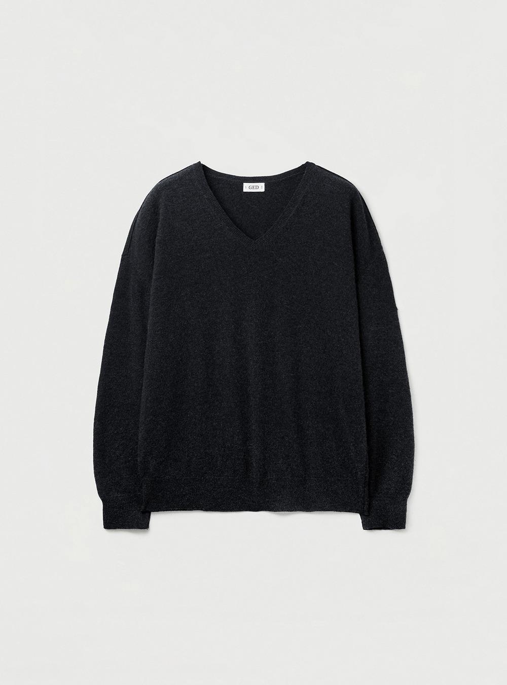 CASHMERE V-NECK KNIT - CHARCOAL