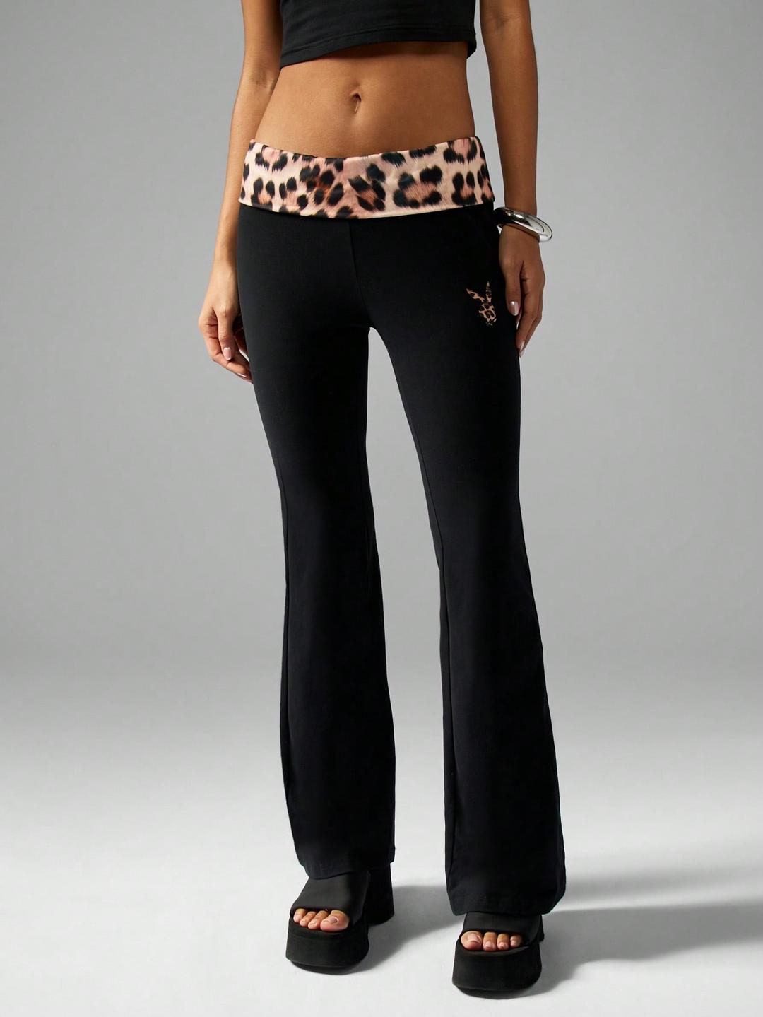 Missguided x Playboy High Rise Flare Leopard Print Waistband Leggings