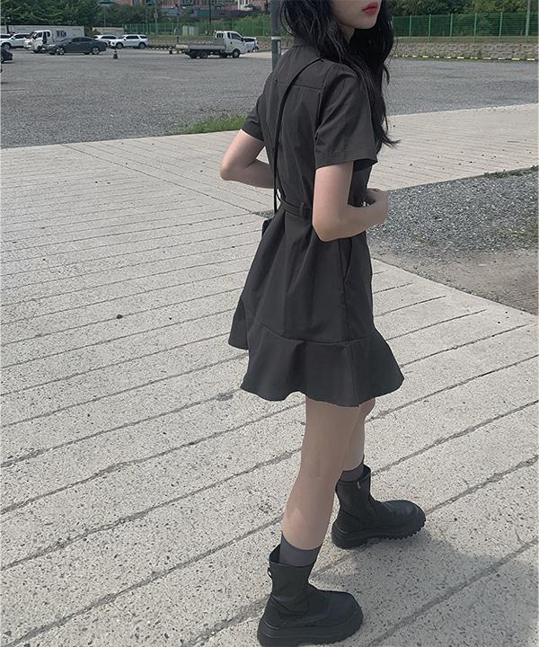 [MADE] 레스트 챠콜 벨트 셔츠 원피스