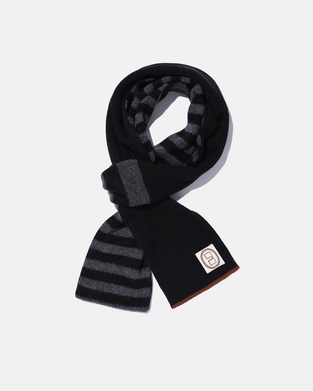 Striped knit muffler / Black charcoal