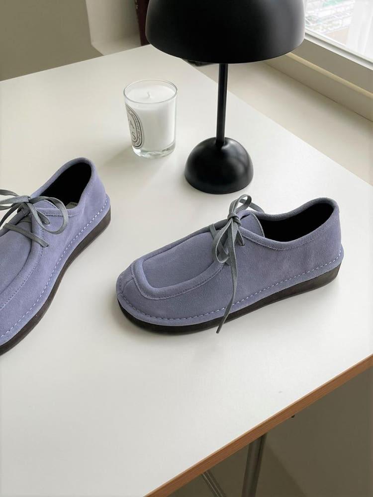 스웨이드 가죽 스티치 라운트토 로퍼 3color