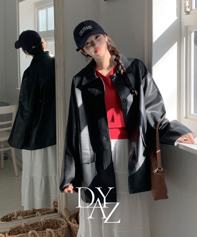 [made]모디 오버핏 레더 하프 자켓 - 1color